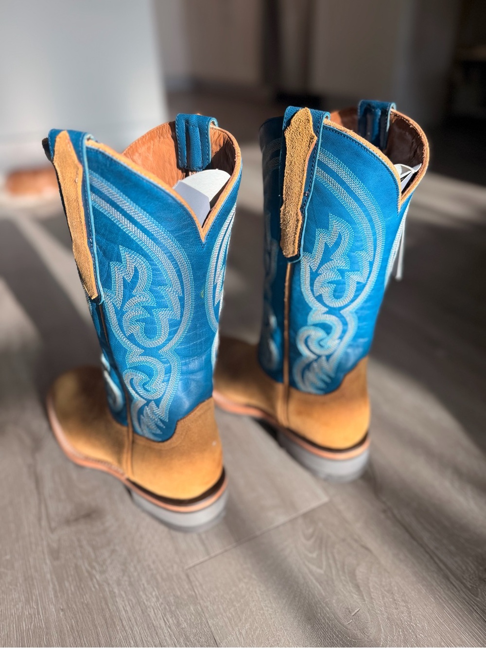 Lucchese Turquoise Blue and Tan Suede Western Boots - Picture 2 of 7